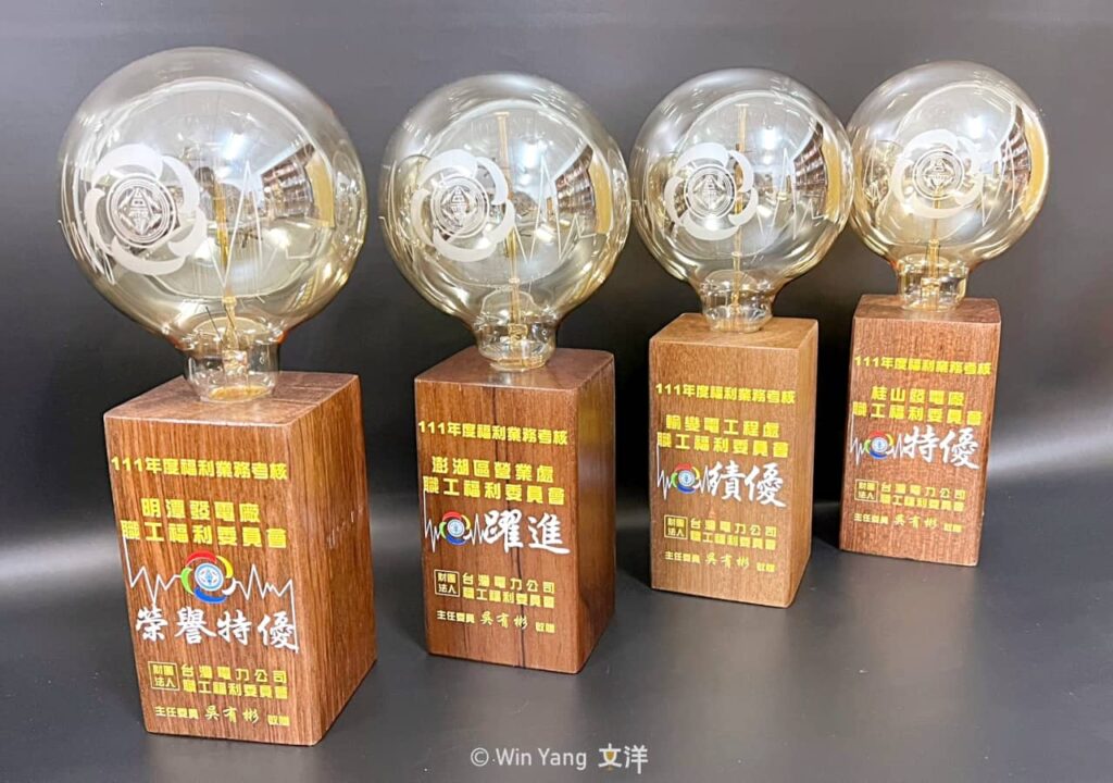 環保材質獎盃設計-台電木橫擔獎盃
